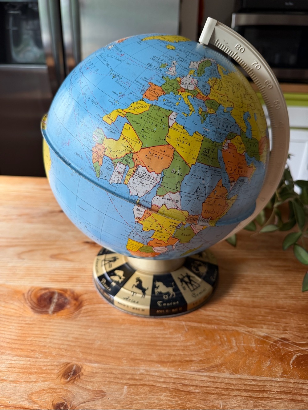 Vintage World Globe with Zodiac Base